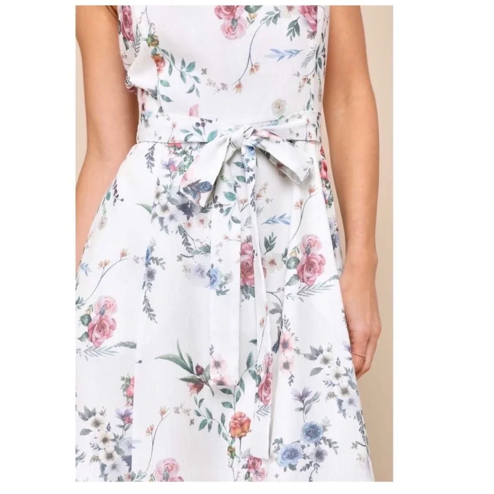 NWT Lulus Sunny Posture Ivory Floral Sleeveless Midi Dress XS - Picture 3 of 5